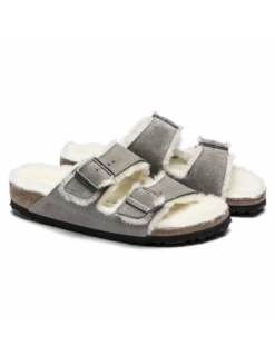 Birkenstock Mules Fourées Femme Arizona Vl Shearling Daim Gris -Hylton Magasin 1017403 birkenstock 3