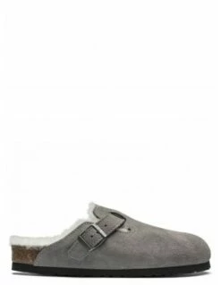 Birkenstock Sabots Fourrés Femme Boston Vl Shearling Daim Gris