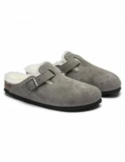 Birkenstock Sabots Fourrés Femme Boston Vl Shearling Daim Gris -Hylton Magasin 1017651 birkenstock 4