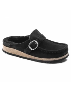 Birkenstock Sabots Fourrés Femme Buckley Suede Shearling Daim Noir -Hylton Magasin 1018126 birkenstock 1