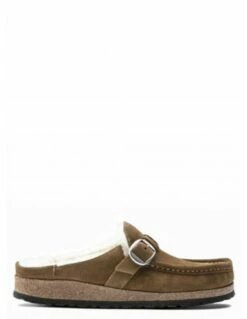 Birkenstock Sabots Fourrés Femme Buckley Suede Shearling Daim Marron