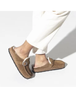 Birkenstock Sabots Fourrés Femme Buckley Suede Shearling Daim Marron -Hylton Magasin 1018127 birkenstock 5