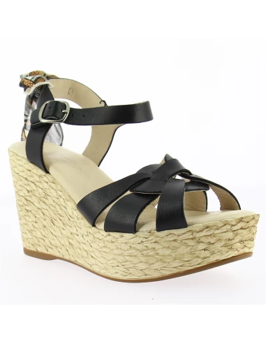 Goodstep Sandales Compensées Femme Jennifer Corde Et Cuir Noir Et Foulard 5 Goodstep Sandales Compensées Femme Jennifer Corde Et Cuir Noir Et Foulard – Image 3