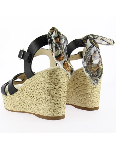 Goodstep Sandales Compensées Femme Jennifer Corde Et Cuir Noir Et Foulard 6 Goodstep Sandales Compensées Femme Jennifer Corde Et Cuir Noir Et Foulard – Image 4