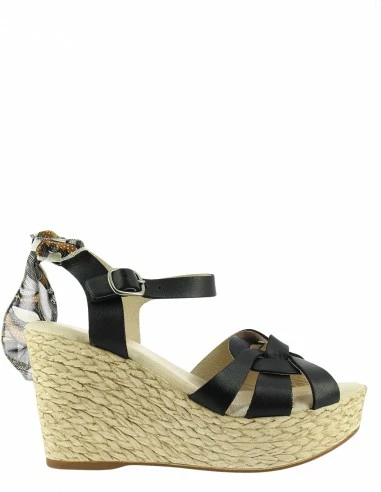 Goodstep Sandales Compensées Femme Jennifer Corde Et Cuir Noir Et Foulard 3 Goodstep Sandales Compensées Femme Jennifer Corde Et Cuir Noir Et Foulard