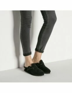 Birkenstock Sabots Fourrés Femme Boston Vl Shearling Daim Noir -Hylton Magasin 259883 birkenstock 5