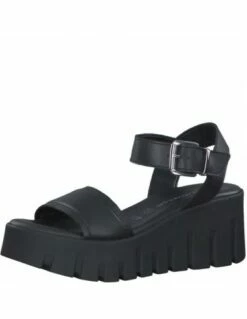 Tamaris Sandales Compensées Femme 28712-20 003 Cuir Noir -Hylton Magasin 28712 20 003 tamaris 1