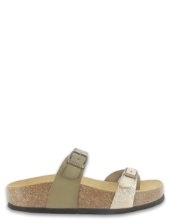 Plakton Mules Femme Cp Bombay Cuir Kaki/doré