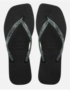 Havaianas Tongs Femme Square Logo Metallic Noir Pailettes -Hylton Magasin 41482570090 havaianas 1