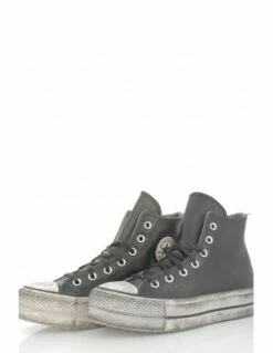 Converse Sneakers Compensées Montantes Femme Ctas Lift Leather Hi Cuir Noir Effet Vieilli -Hylton Magasin 562908c converse 2