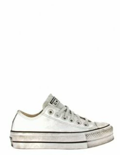 Converse Sneakers Compensées Basses Femme Ctas Lift Leather Ox Cuir Blanc Effet Vieilli