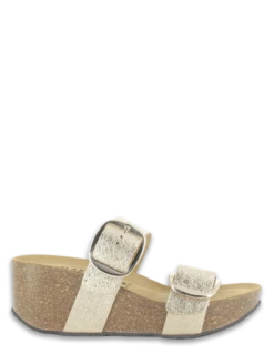 Plakton Mules Compensées Femme So Rock Bi Cuir Doré