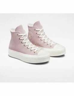 Converse Sneakers Compensées Montantes Femme Ctas Lift Hi Stone Cuir Rose -Hylton Magasin a03728c converse 1