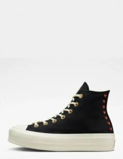 Converse Sneakers Compensées Montantes Femme Ctas Lift Hi Noir Blanc Doré Et Motifs -Hylton Magasin a05138c converse 2