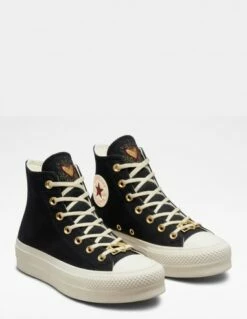 Converse Sneakers Compensées Montantes Femme Ctas Lift Hi Noir Blanc Doré Et Motifs -Hylton Magasin a05138c converse 3