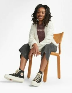 Converse Sneakers Compensées Montantes Femme Ctas Lift Hi Noir Blanc Doré Et Motifs -Hylton Magasin a05138c converse 9