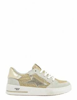 Semerdjian Baskets De Ville Femme Ale 9558 Cuir Gris/or/paillettes Or