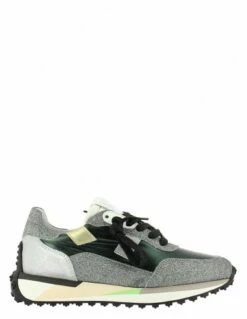 Semerdjian Baskets De Ville Femme Ayla 8487 Cuir Gris Paillette/vert/noir