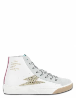 Semerdjian Baskets Montantes Femme Goia 9353 Cuir Blanc/gris/rose/paillette Or