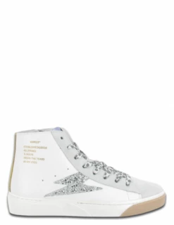 Semerdjian Baskets Montantes Femme Goia 9356 Cuir Blanc/gris/or/paillette Argent