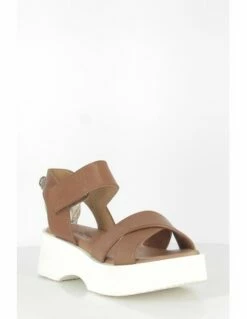 Goodstep Sandales Compensées Femme Carolina Cuir Marron Et Foulard -Hylton Magasin gs4132 c02 goodstep 2