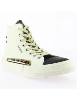 0-105 Baskets Montantes Femme Hi-top Fox Cuir Blanc/noir -Hylton Magasin hi top 1