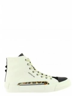 0-105 Baskets Montantes Femme Hi-top Fox Cuir Blanc/noir