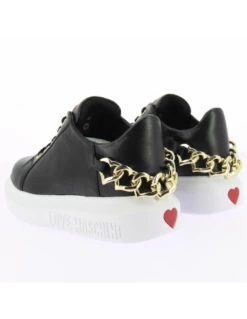 Moschino Love Baskets Compensées Femme Sneakers Gomma Cuir Noir/blanc Chaîne Or 9 Moschino Love Baskets Compensées Femme Sneakers Gomma Cuir Noir/blanc Chaîne Or -Hylton Magasin ja15144g0f ia0 000 moschino love 2