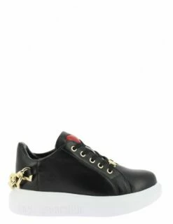Moschino Love Baskets Compensées Femme Sneakers Gomma Cuir Noir/blanc Chaîne Or