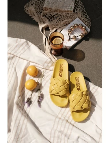Colors Of California Claquettes Slide With Braided Upper Jaune Femme 7 Colors Of California Claquettes Slide With Braided Upper Jaune Femme – Image 5