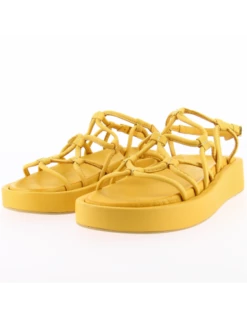 Mosaic Sandales Compensées Femme Yellow Cuir Jaune -Hylton Magasin lovea yellow mosaic 1