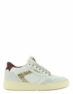 Semerdjian Baskets De Ville Femme Malica 8248 Cuir Blanc/bordeaux/paillettes Or